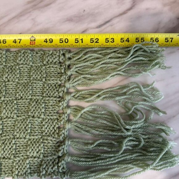 Scarf Basket Weave Crochet Green Pistachio Winter Scarf Shawl Wrap Fringe 56" - Picture 5 of 6